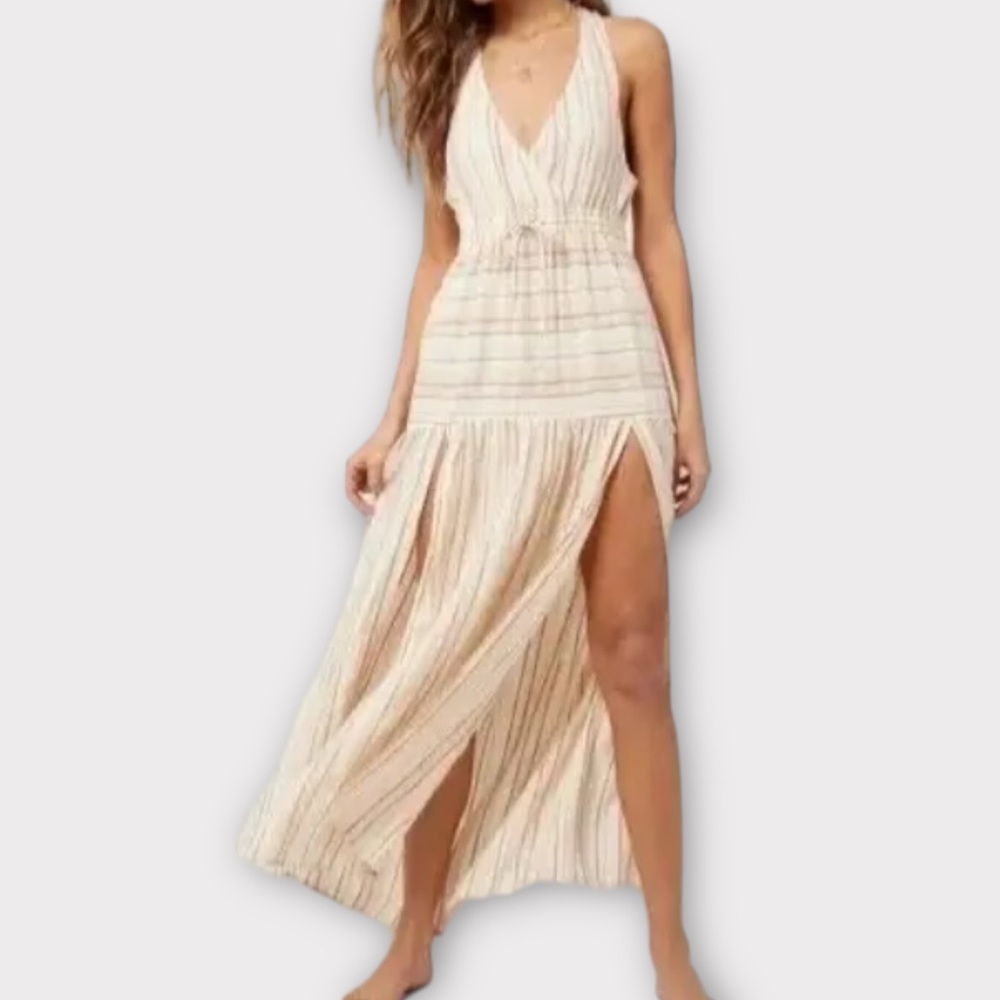 L*Space Women’s Emma Dress Large Beach Cover-Up Midi Maxi Sunsoaked Stripes NWT